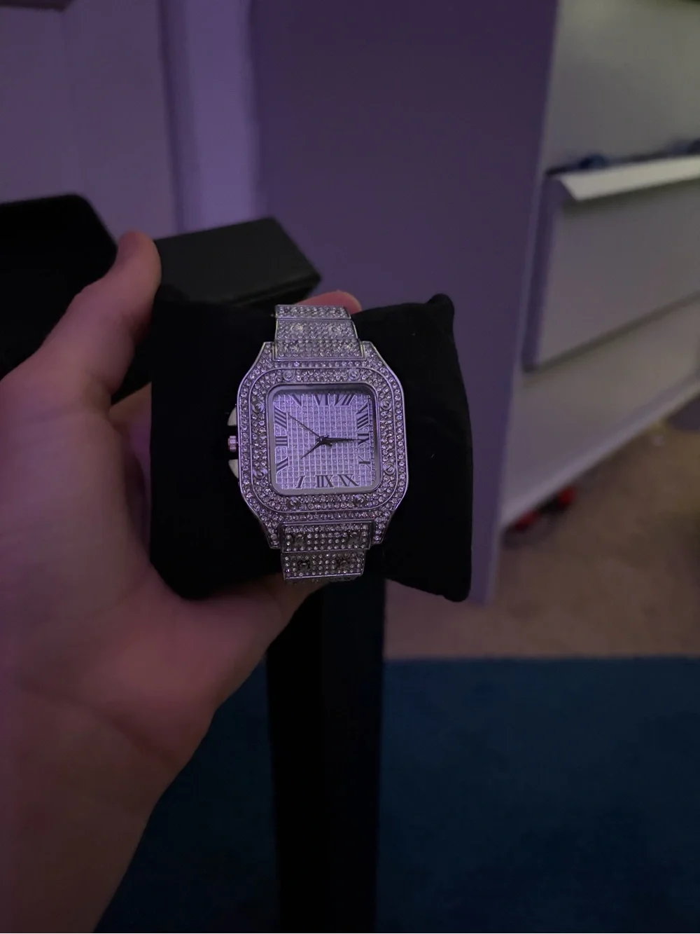 Silver Crystal Men's Dress Watch - Sparkling Pavé Bracelet
